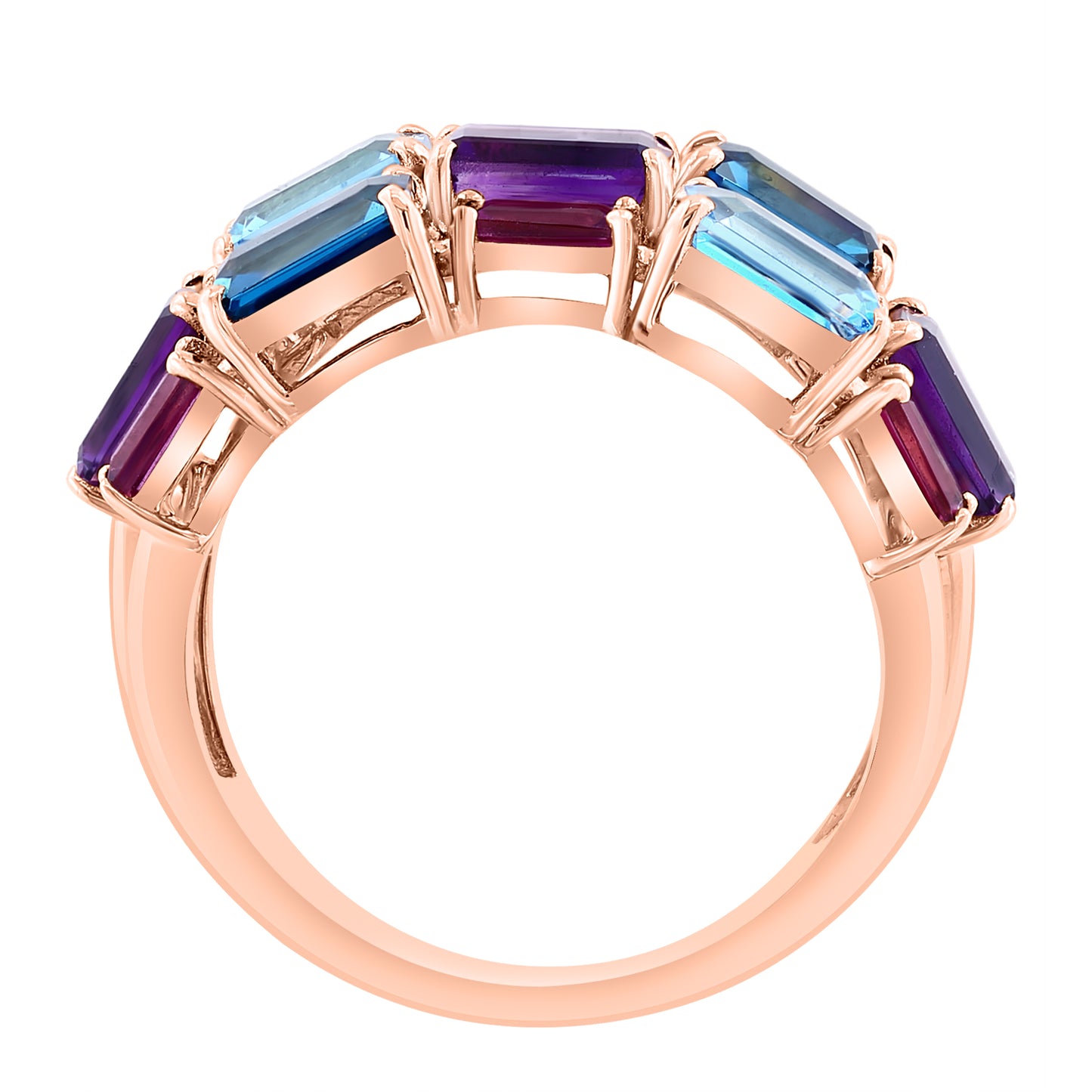 EFFY 14K ROSE GOLD AMETHYST BLUE TOPAZ LONDON BLUE TOPAZ RHODOLITE RING