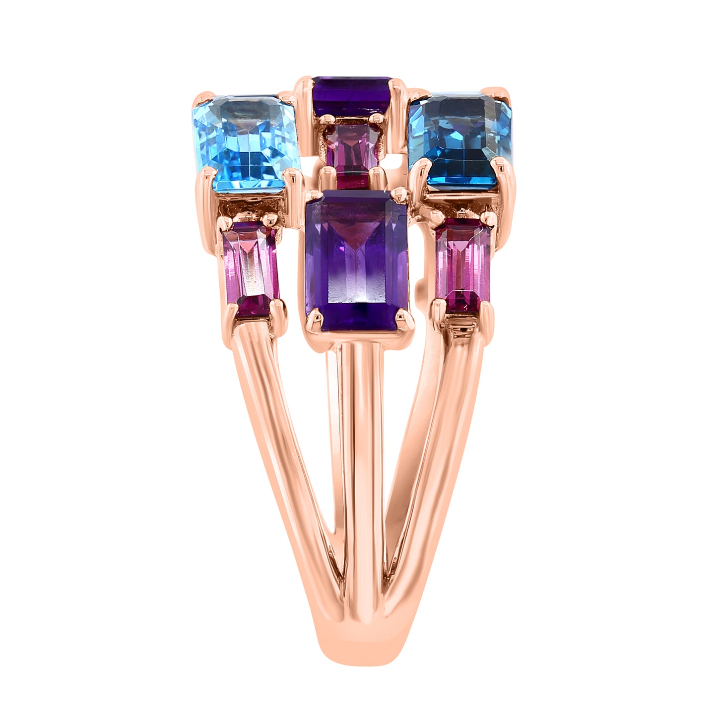 EFFY 14K ROSE GOLD AMETHYST BLUE TOPAZ LONDON BLUE TOPAZ RHODOLITE RING