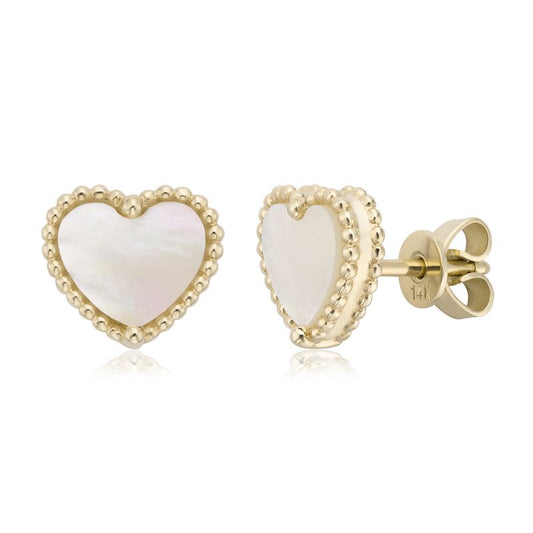 14k MOP Heart Bead Earrings