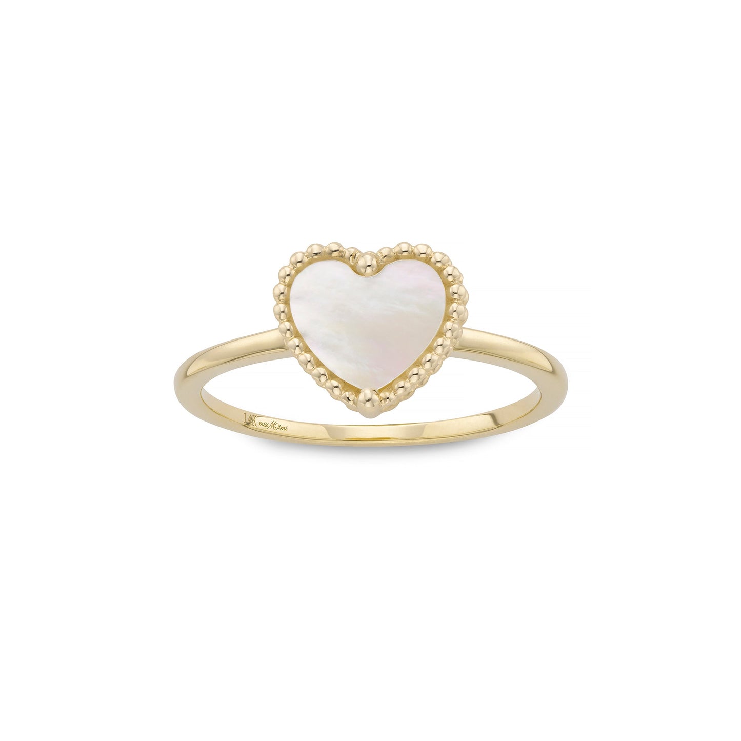 14k Yellow Gold Beaded heart mother of pearl ring