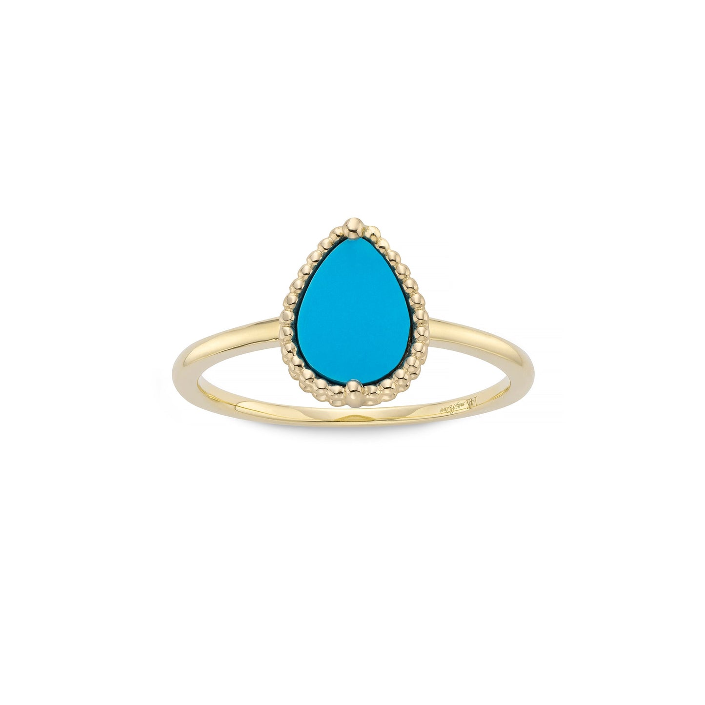 14k Yellow Gold Beaded pear turquoise ring