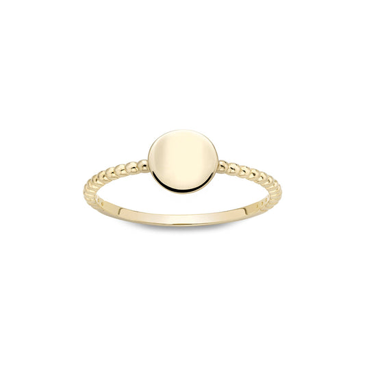 14k Yellow Gold Beaded Band Disc ring