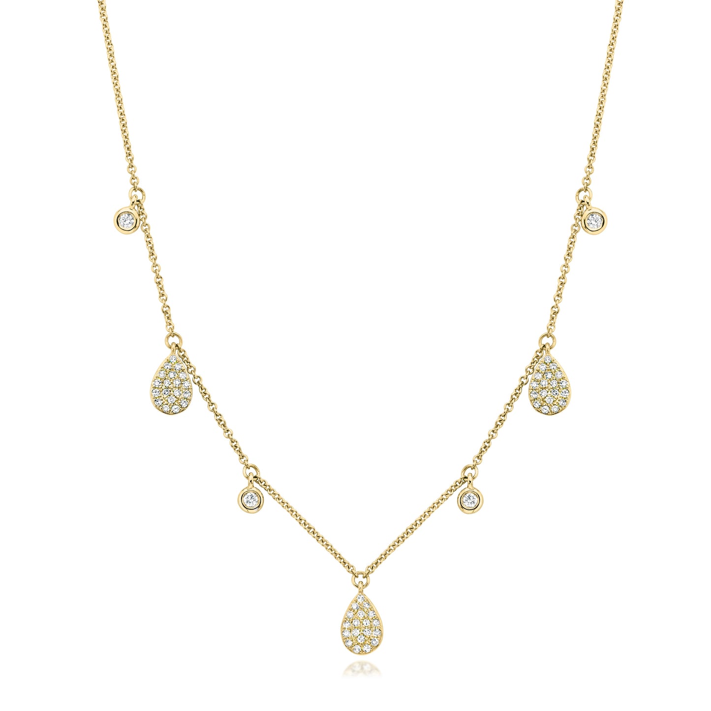 14k Yellow Gold Pear Diamond Station Necklace