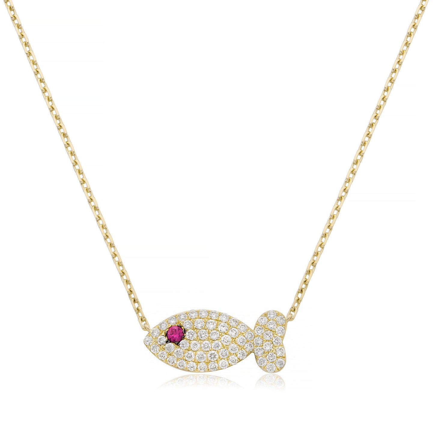 14k Yellow Gold Diamond fish necklace