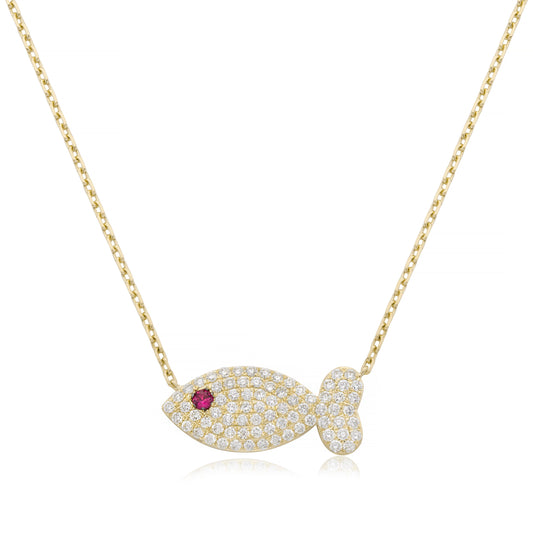Diamond fish necklace