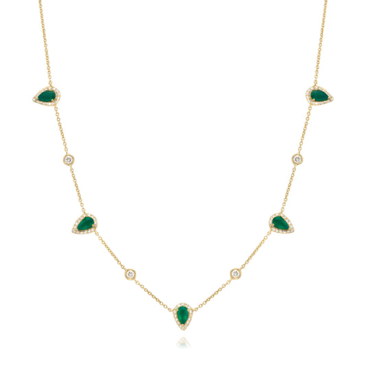 14k Yellow Gold Green agathe tear drop station