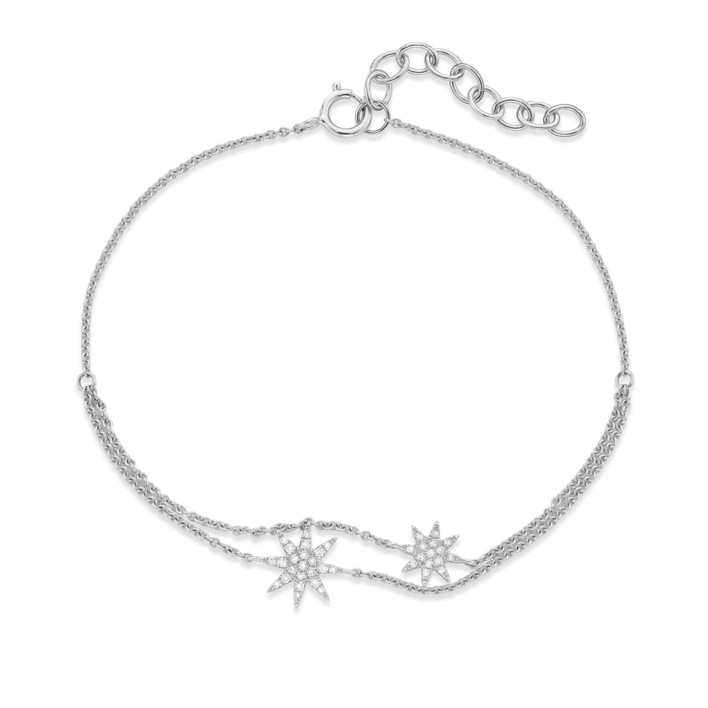 14k White Gold 2 stars double chain bracelet (Diamond)