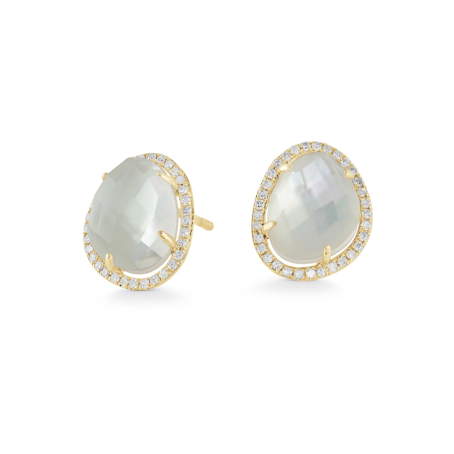 14k Yellow Gold Mother of Pearl and Topaz doublet Stud