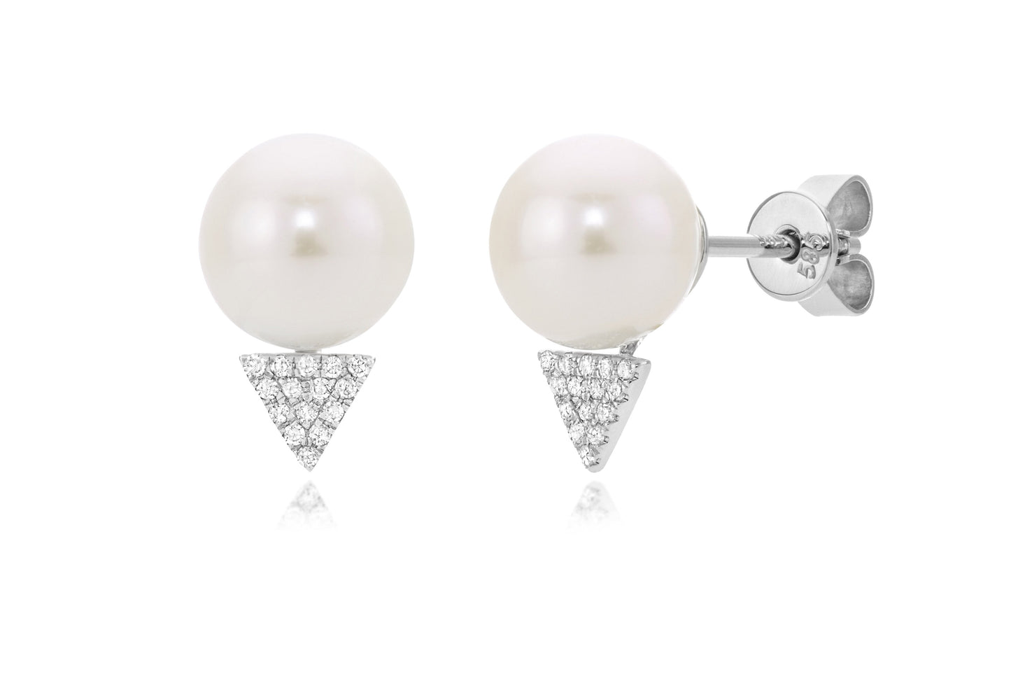 14k White Gold Freshwater pearl with diamond stud earring