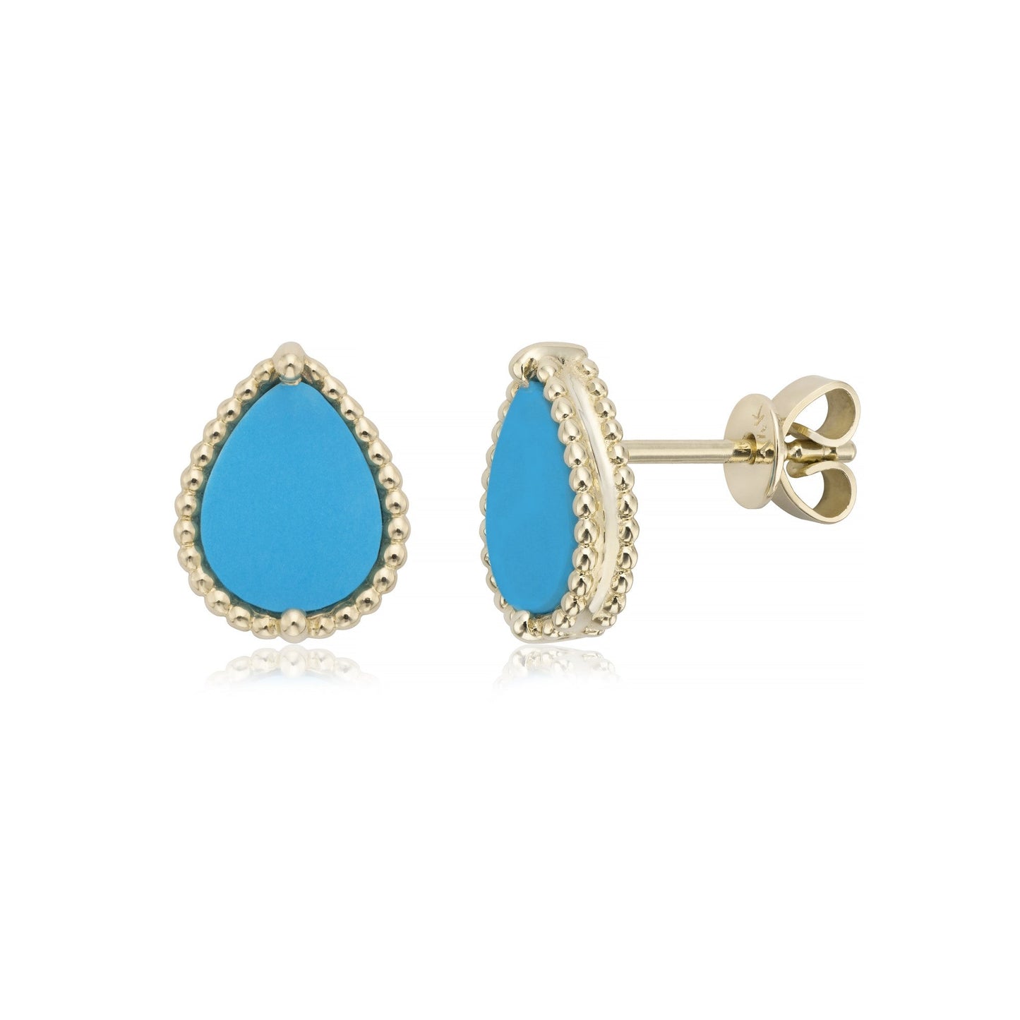 14k Yellow Gold Beaded pear turquoise earrings