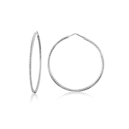 Sterling Silver Medium diamond cut hoop