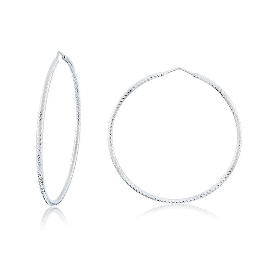 Sterling Silver Large diamond cut hoop