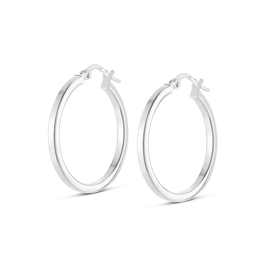 Sterling Silver Medium square edge hoop earrings